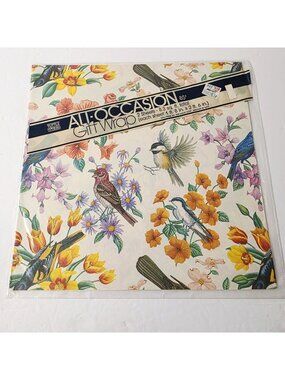Vtg Birds Finch Sparrows Chikadee Floral Gift Wrapping Paper Arts Craft DIY
